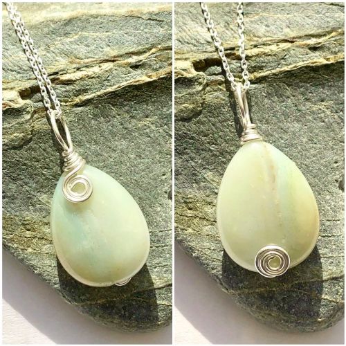 Amazonite Teardrop Silver Swirl Pendant